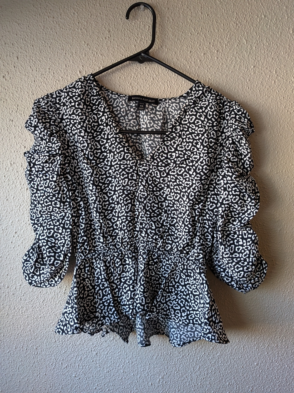 Banana Republic Black and White Leopard Print Peplum Blouse